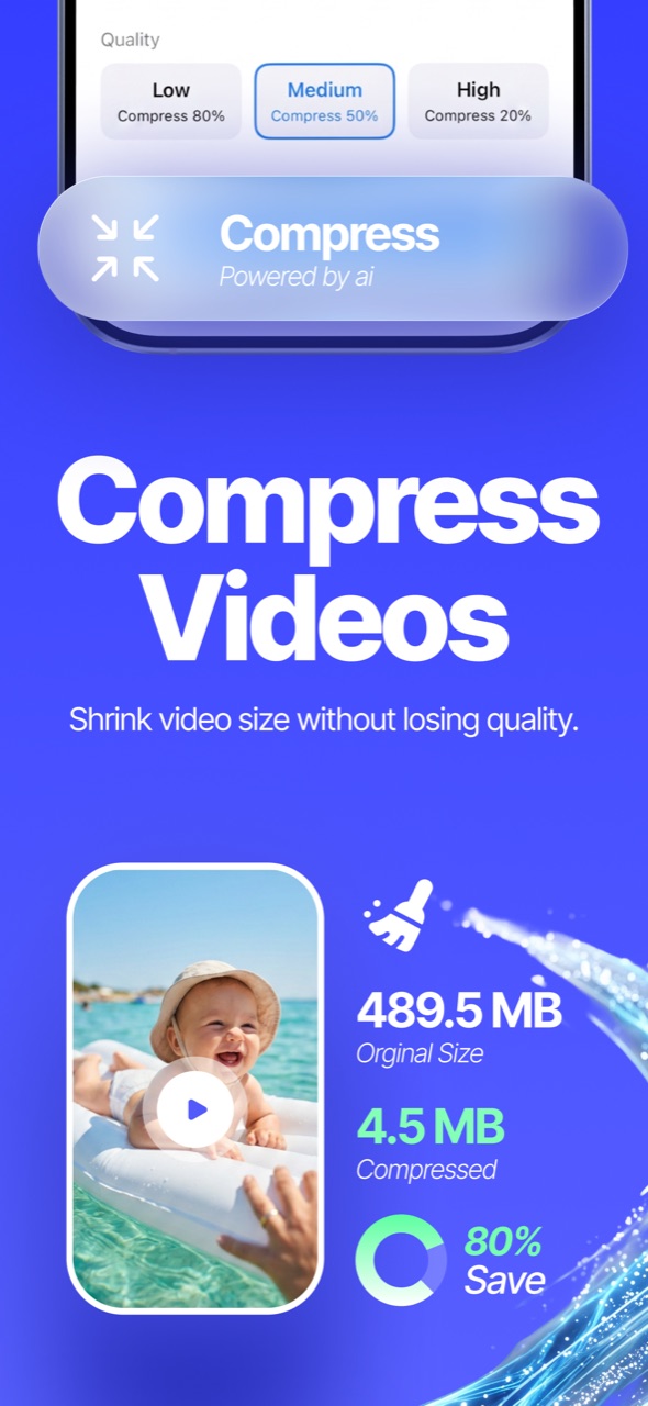 Ultra Cleaner compressing a 489 MB iPhone video down to a fraction of its size