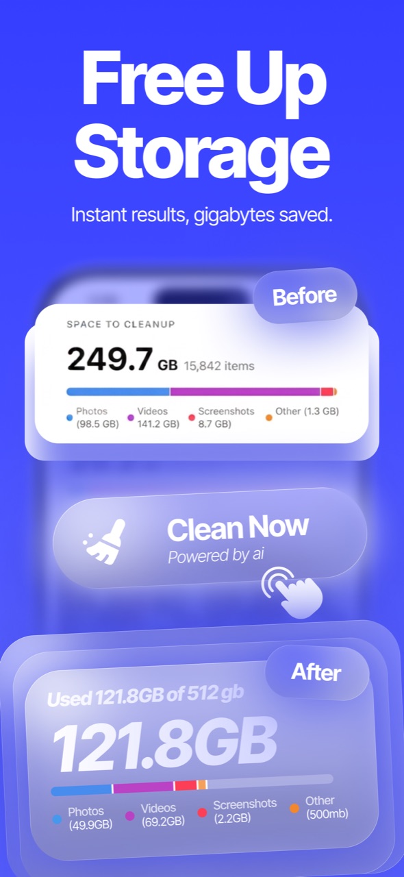 Ultra Cleaner showing storage used before and after cleaning an iPhone